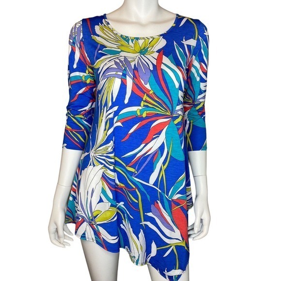 CLARA SUN WOO Stretch Jersey Knit Multicolor‎ Tunic Top Long Sleeves Size XS - Picture 1 of 7